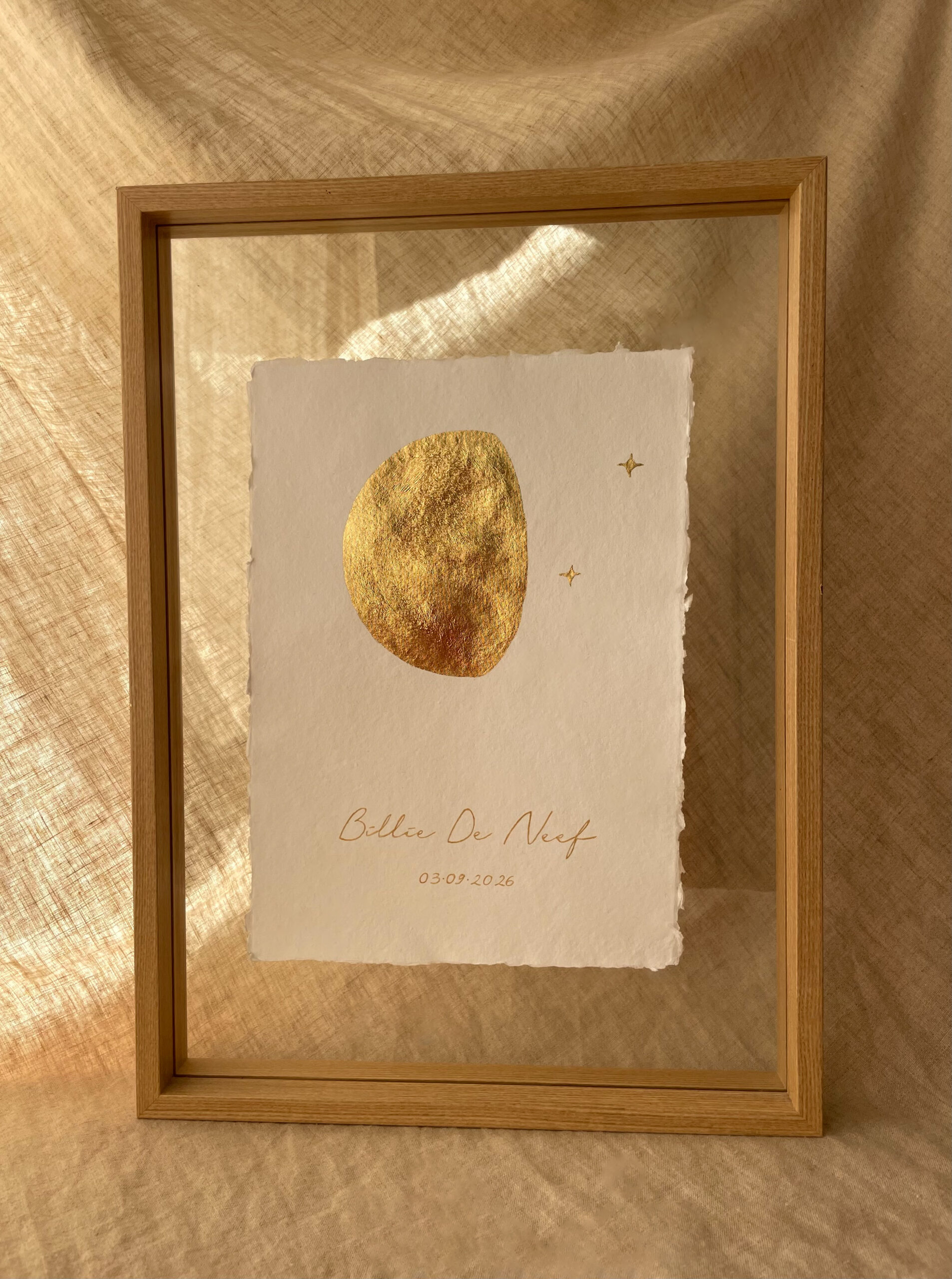 Maanportret -Wit handgeschept papier met sterren-